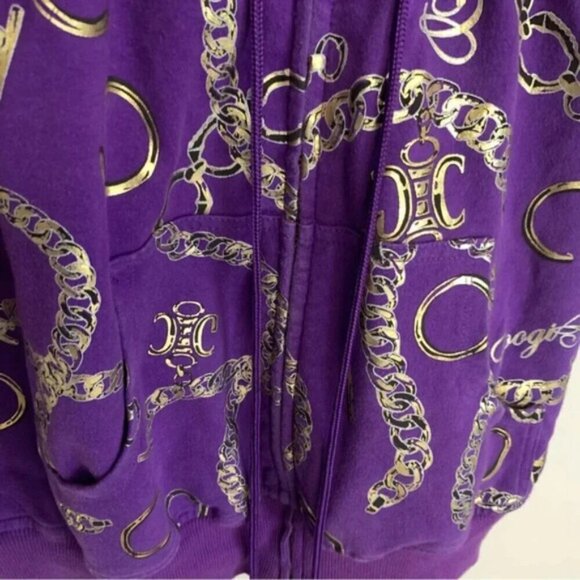 Coogi Purple Gold Short Sleeve Hooded Zip Up Bling Y2K Long Zip Hoodie L - Picture 13 of 15
